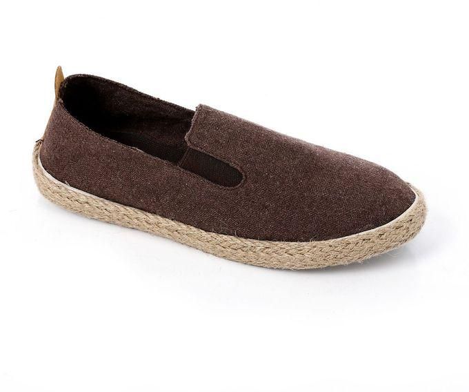 Squadra Textile Slip On Casual Shoes With Straw Sole - Brown