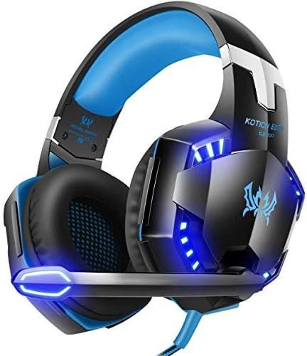 G2000 Gaming Headset, Surrounding Stereo Gaming Headphones with Noise Cancellation, Mic, LED Light & Soft Memory Earmuffs, for Xbox One/PS4/Nintendo Switch/PC/Mac - Blue