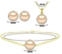 Vera Perla 18K Gold 0.40ct Genuine Diamonds and 6-Peach Pearl Jewelry Set 3 Pieces