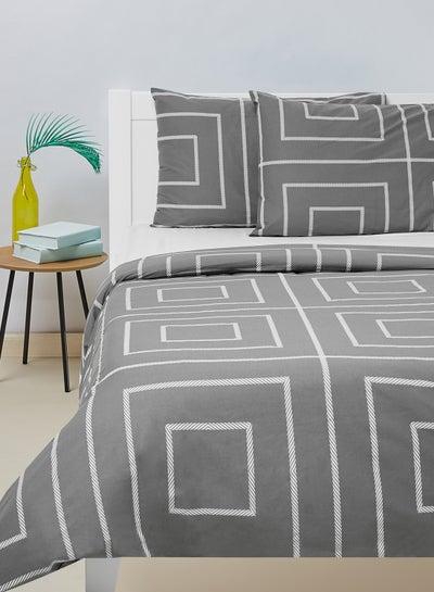 Duvet Cover - With Pillow Cover 50X75 Cm, Comforter 160X200 Cm, - For Queen Size Mattress - Dark Grey/White 100% Cotton Percale -