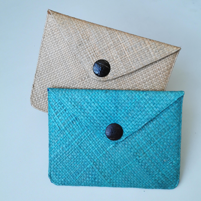 Katie Pandan Woven Fold Clutch Bag (Blue)