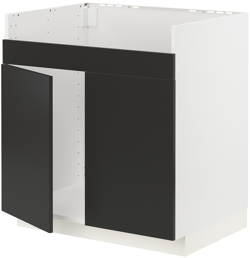 METOD خزانة قاعدة لحوض مزدوج HAVSEN - أبيض/Nickebo فحمي مطفي ‎80x60 سم‏