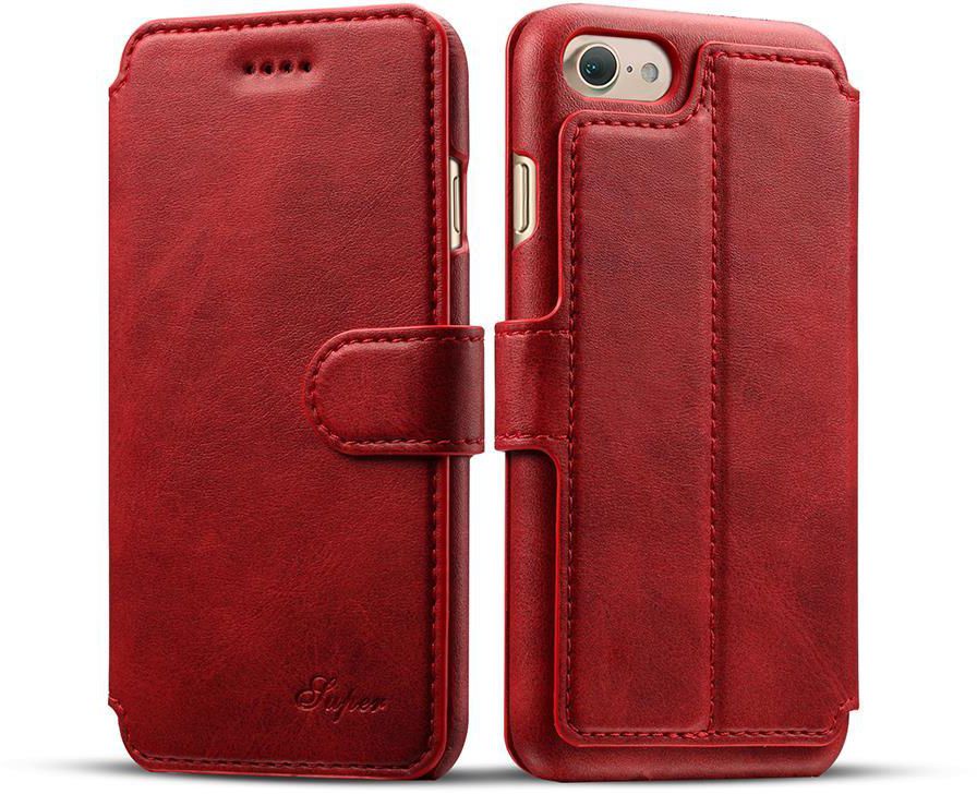 Flip Folding Stand Design Protective Leather Case with Card Pocket for iPhone 7 Plus Red