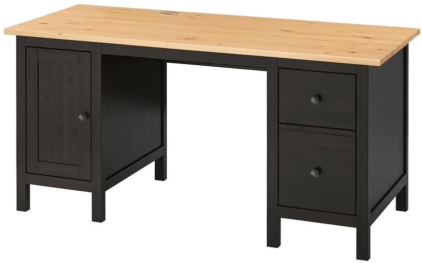 HEMNES Desk - black-brown/light brown 155x65 cm