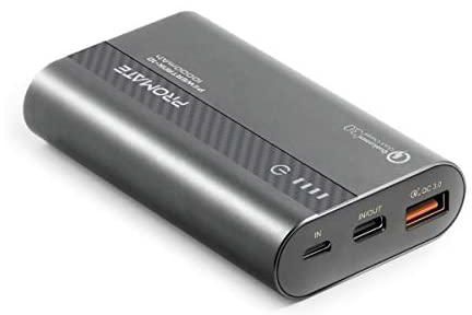 Promate Type-C Power Bank, Portable 10000mAh Power Delivery 18W USB-C Two Way Battery Charger with Qualcomm QC 3.0 and Over Charging Protection for iPad, iPhone XS, Samsung S9+, PowerTank-10 Grey