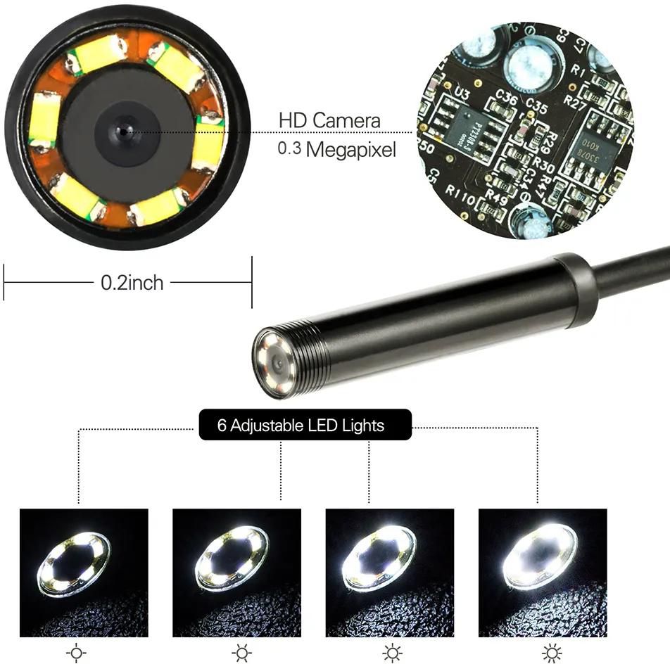 5.5mm Endoscope Camera Hard Cable IP68 Waterproof Inspection Borescope Camera