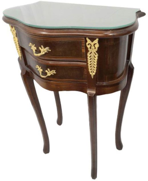 Two-Drawer Continental Bedside Table Inlaid With Wrought Copper