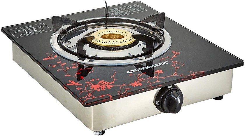 Olsenmark - OMK2226 Tempered Glass Single Burner Gas Stove - Auto Ignition - Stainless - Steel Drip Pan - Glass Top