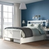 HEMNES Bed frame with 4 storage boxes - white stain/Leirsund 180x200 cm