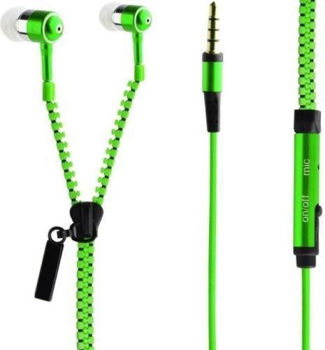 Green In-Ear Zip Zipper Style Tangle Free Hands free Earphones Headphones UNIVERSAL