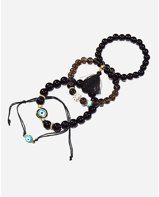 ZISKA Set of Crystal Beads Bracelets - Black