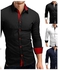 Business Men Colour Block Buttons Turn Down Collar Long Sleeve Shirt Slim Fit Top White