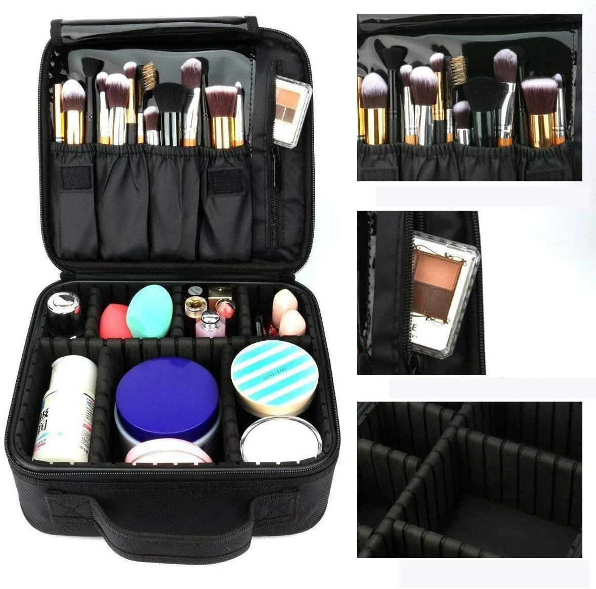 Generic Travel Makeup Bag, Portable Travel Makeup Cosmetic Case Organizer Artist Storage Bag With Adjustable Dividers For Cosmetics Makeup Brushes Toiletry Jewelry Digital Accessories