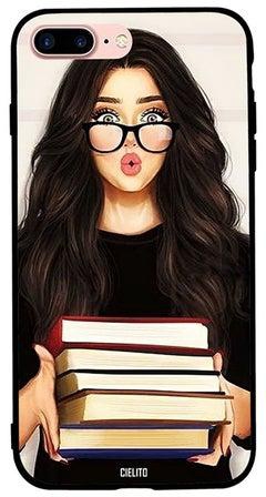 Skin Case Cover -for Apple iPhone 8 Plus Cover GIrl with Books Shocked غطاء حماية فتاة وكتب