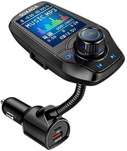 Bluetooth FM Transmitter in-Car Wireless Radio Adapter Kit W 1.8" Color Display Hands-Free Call AUX in/Out SD/TF Card USB Charger PD 20W for All Smartphones Audio Players - RM100C Black