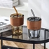 Glass Tumbler (450ml) with Stylish Design and Upscale Leather Lid with Glass Palmo, Shalemo, Silicone Straw and Lid-450 ML