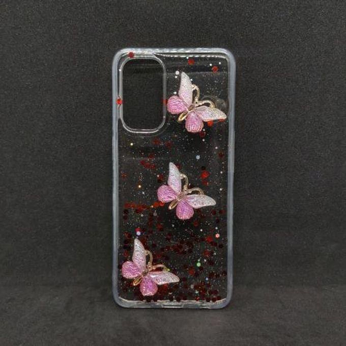Transparent Glitter Back Cover Butterfly For Oppo A95 /F19 /A74 4G - Red