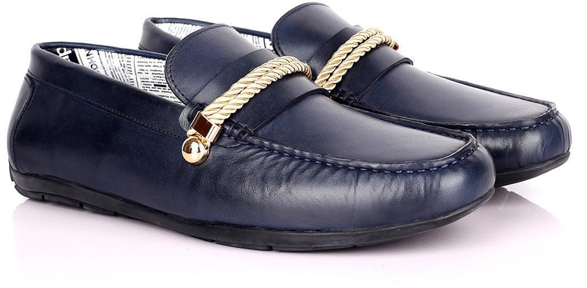 John Galliano Exquisite Gold Double Roped Designed Leather Shoe - Blue