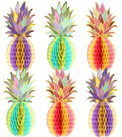 Pineapple Honeycomb for Party Decorations, 6 Pcs 12 Inch Colorful Tissue Paper Table Hanging Decoration Tropical Hawaiian Luau Supplies Favors Wedding Home Decor
