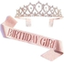 2PCS Birthday Girl Sash Rhinestone Crown Tiara Kit Rose Gold