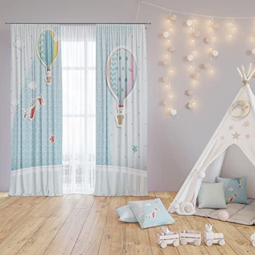 Karen Fabrics Up, Up, and Away Baby Blue Curtain Panels (Set of 2 panels) each panel 135 cm width x 270 cm height - Silver Crommet