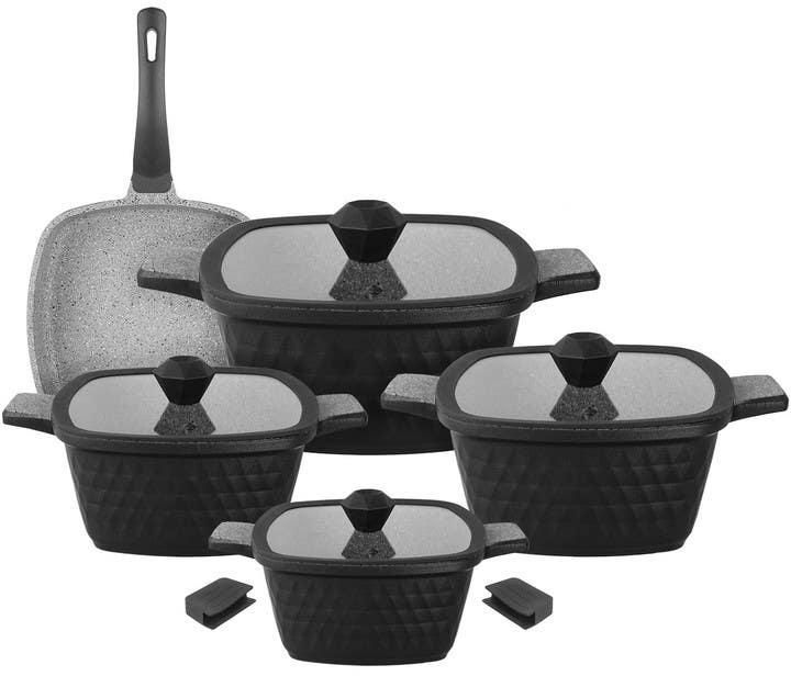 Get Cookin Aboud Cube Stone Granite Cookware Set, 11 Pieces - Black with best offers | Raneen.com
