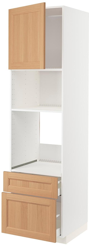 METOD / MAXIMERA خزانة عالية لفرن/م. مع باب/2 أدراج - أبيض/Vedhamn سنديان ‎60x60x220 سم‏
