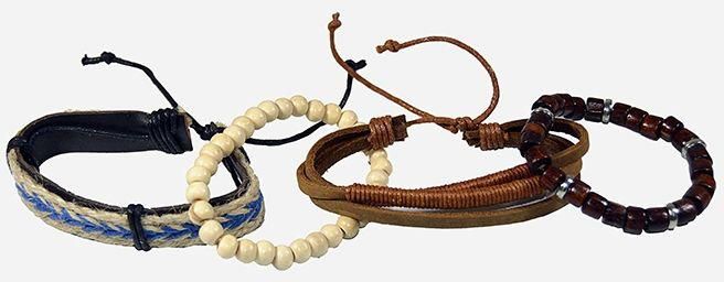 ZISKA Thread,Leather & Wood Bracelets - Multicolour