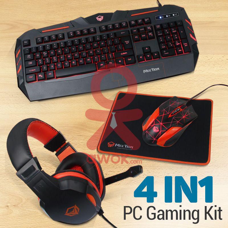 Meetion 4-in1 Colorful Backlit English/Arabic Wired Keyboard, Wired Mouse, Headphone & Mouse Pad PC Gaming Kit, C500
