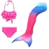3-Piece Mermaid Swimming Suit With Bikini Set Pink/Blue