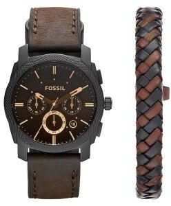 Fossil Machine Chronograph Men's Watch And Bracelet Set FS5251SET Dark Brown 42mm
