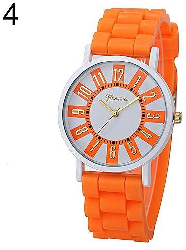 Bluelans Women's Fashion Round Dial Soft Silicone Strap Casual Quartz Analog Wrist Watch-Orange