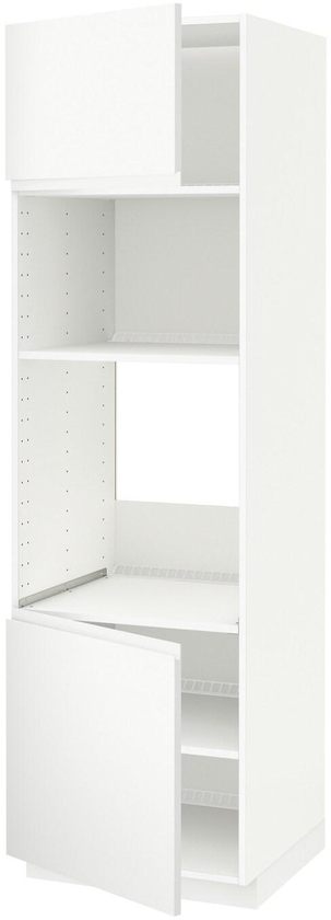METOD خزانة عالية لفرن/ميكرويف بابين/أرفف، أبيض, Voxtorp أبيض مطفي، ‎60x60x200 سم‏