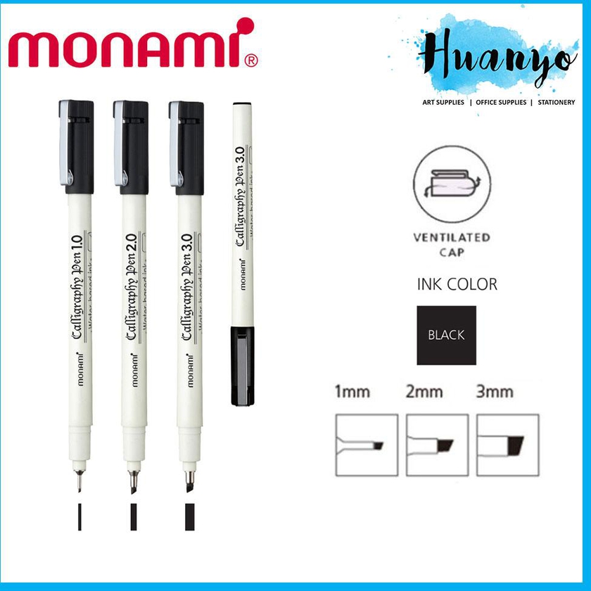 Monami Calligraphy Pen (Flat/Chisel Tip - 1.0MM, 2.0MM, 3.0MM) (Black Ink)