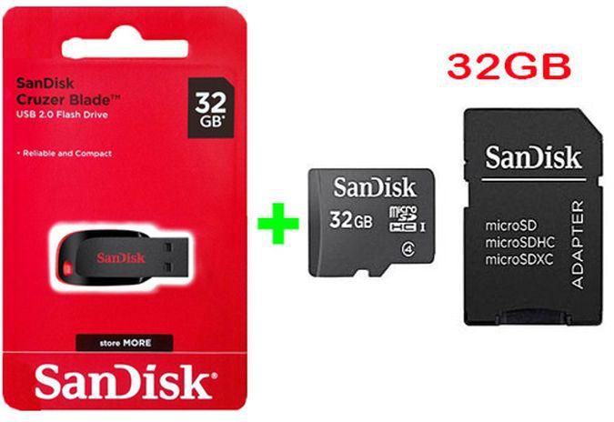 Sandisk 32GB Memory, Mem, SD Card + 32GB USB Flash Disk