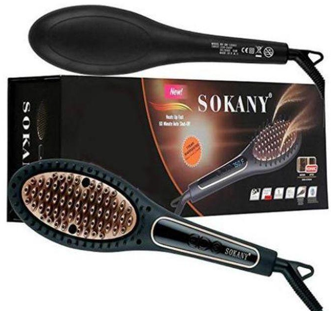 Sokany BR-1030i Ceramic Fast Hair Straightener Brush - 750F - Black/Gold