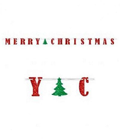 Hand Made Merry Christmas Hollyday Paper Banner - Red/Green