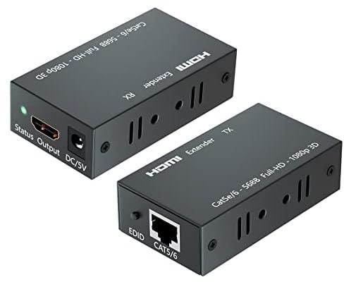 Bcrokory HDMI Extender Up to 60 Meters/196ft, 1080P HDMI Transmitter and Receiver, HDMI Ethernet Sender Repeater Over Singal RJ45 Cat5e/6/7 Ethernet LAN Cable, HDMI to RJ45/RJ45 to HDMI Transmission