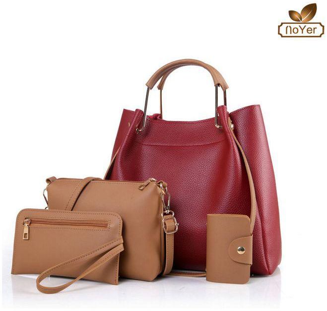 Fashion 4 in 1 PU Leather handbag Maroon and brown