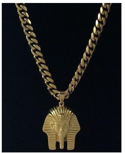 Cuban Link Gold Chain With Pharaoh Head Pendant
