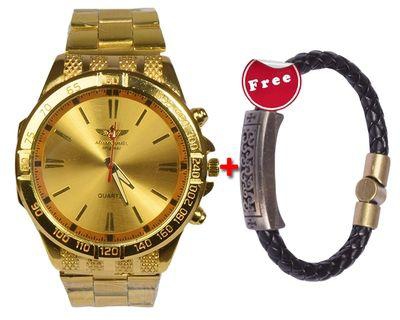 Generic Gold Men's Metallic Watch + FREE Black Bracelet
