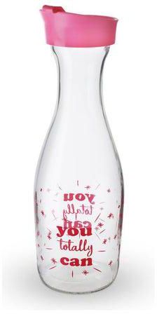 Decorated Glass Watter Bottle With Odesa Design Clear/Pink 1L