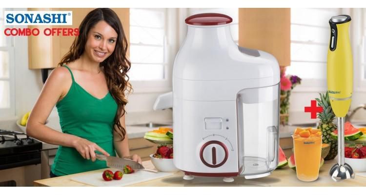 Sonashi Combo Pack with Juicer Extractor 250w and Hand Blender with Jar 200w