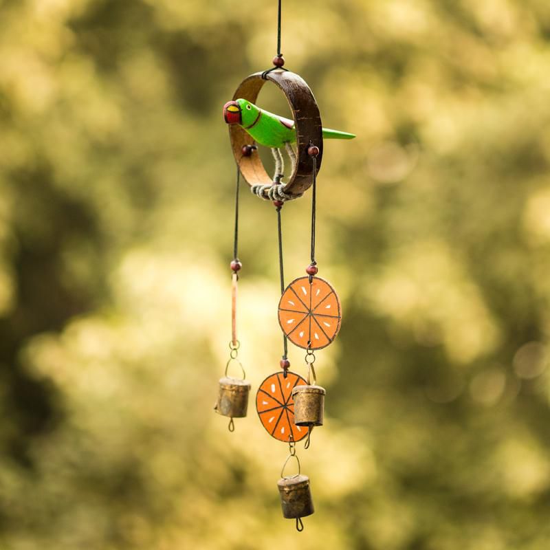 Moorni Parrot Collection Wooden Hand Painted Hanging Chime With Bell - EL-015-022