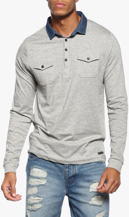 Grey Denim Collar T-Shirt