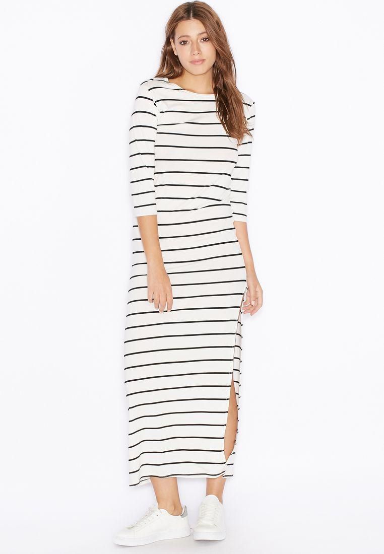 Striped Side Slit Maxi Dress
