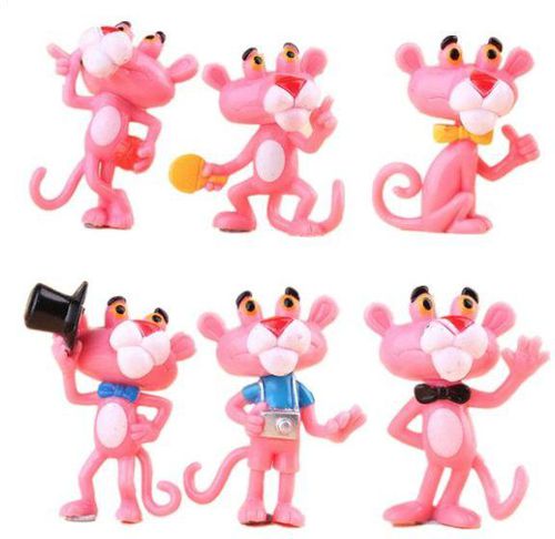 6PCS Pink Panther figure Decor Kids Birthday Lover Gifts Doll Mini figure