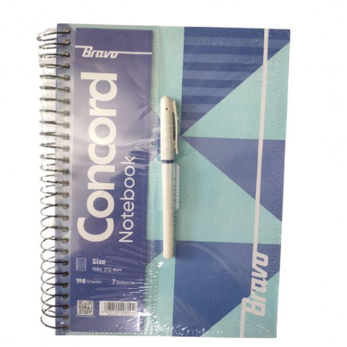 Sasco Concord A4 Spiral Notebook With Pen - 7 Subjects - 198 Sheets - Blue Cover