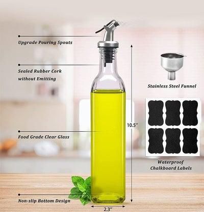17oz Glass Olive Oil Dispenser Bottles 500ml Clear Vinegar Cruet with Pourers and Funnel for Kitchen