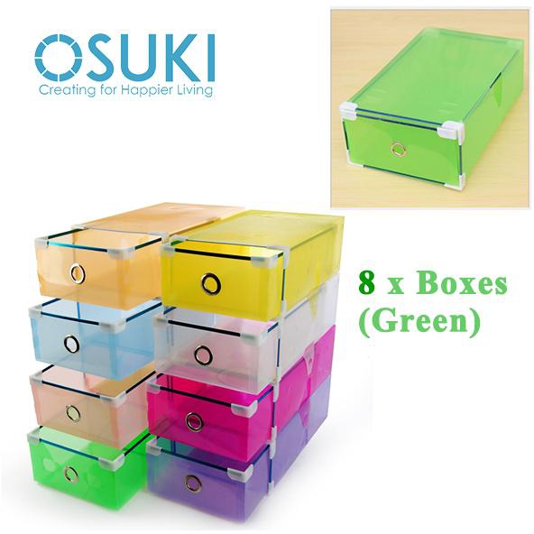 Osuki Transparent Storage Box Drawer Type Shoe Rack 8 Box (Green)